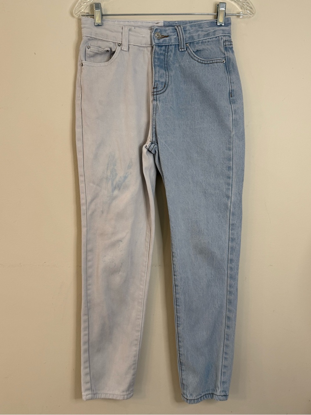 Adika boho chic two tone light wash denim ankle jeans SM FLAW